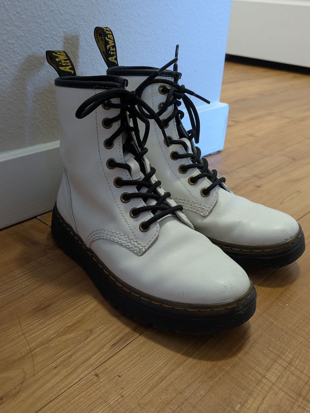 White Leather Lace-Up Combat Boots - Women's